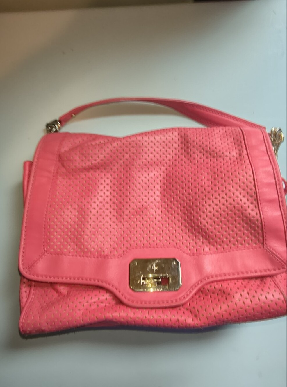 Cole Haan Coral Pink Perforated Shoulder Bag with Gold-Tone Accent